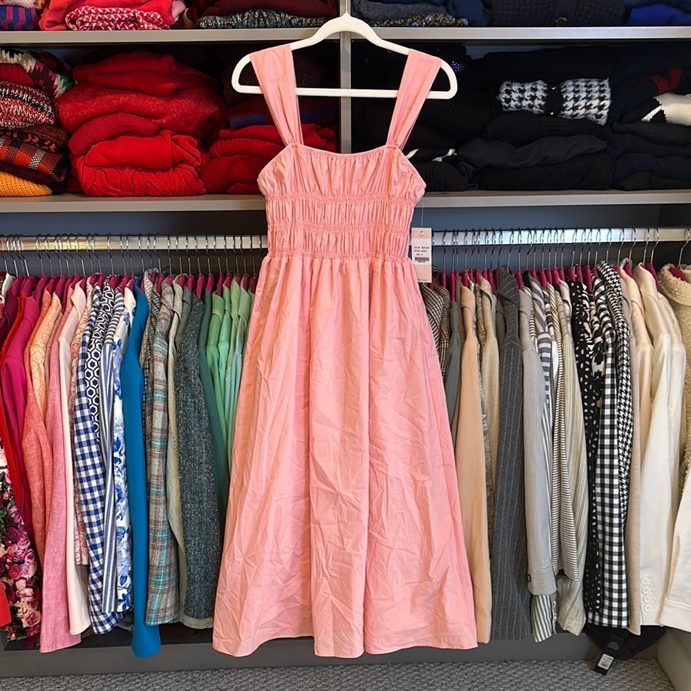 Nanette Lepore pink smocked lined sleeveless midi dress size 8 NWT